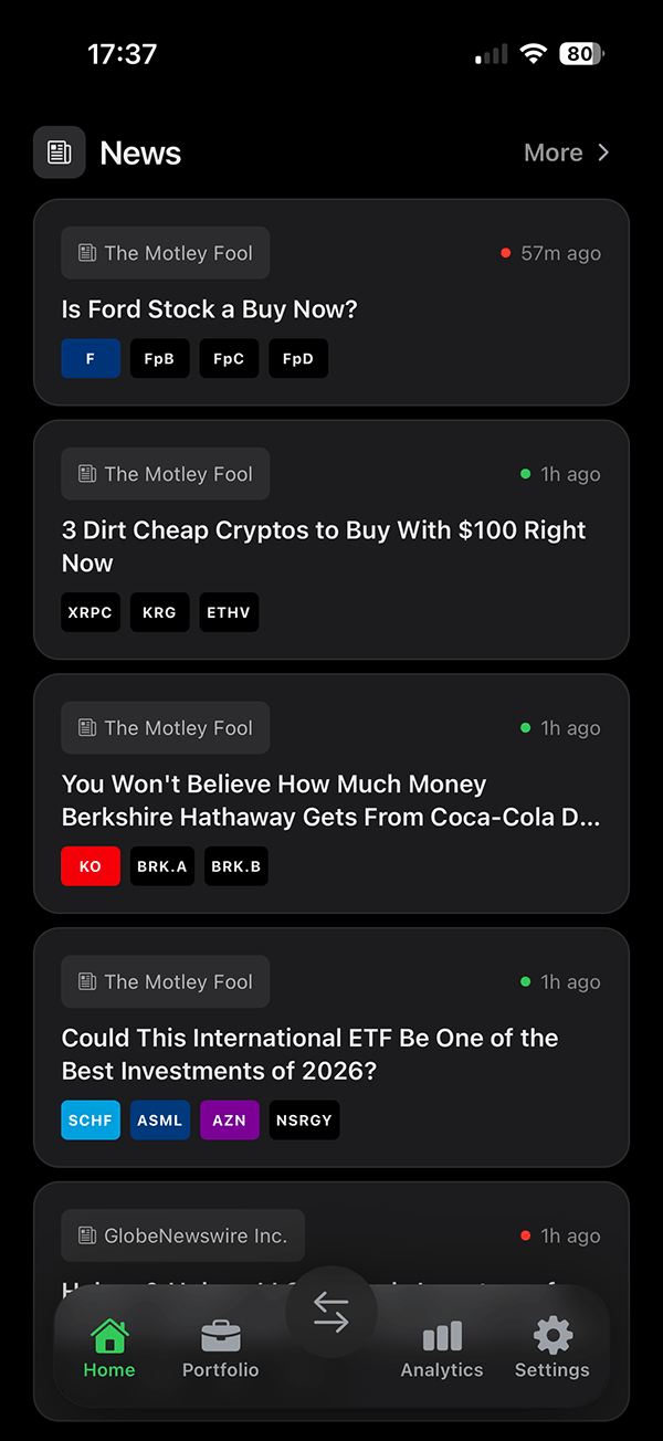 News screen of the Modern Money app