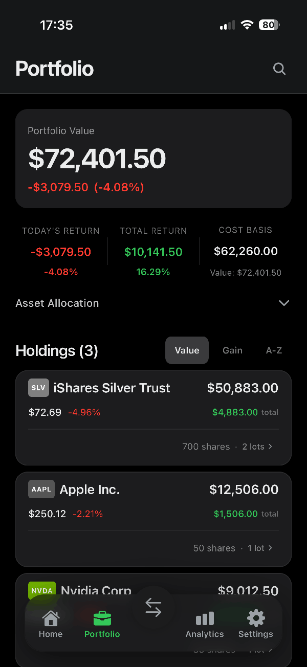 Portfolio screen of the Modern Money app